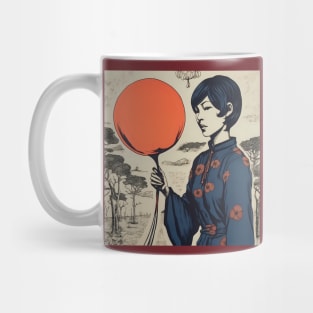 Asian woman in kimono with balloon Mug